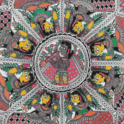 Buy Madhubani Krishna Raas Leela Ethnic Handmade Mithila Painting