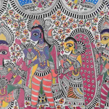 Buy Madhubani Ram Hanuman Milap Ramayana Ethnic Handmade Mithila Painting