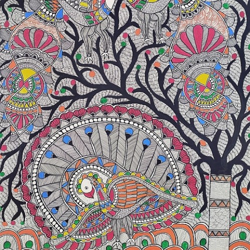 Buy Madhubani Peacock Ethnic Handmade Mithila Painting