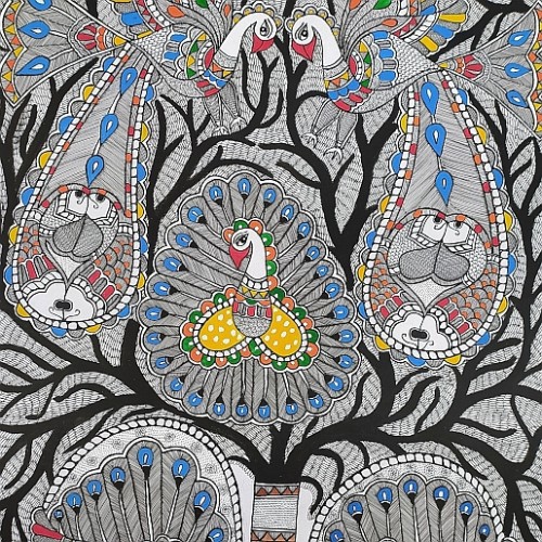 Buy Madhubani Dancing Peacock Ethnic Handmade Mithila Painting