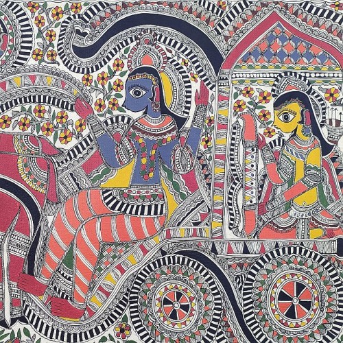 Buy Madhubani Mahabharta Krishna Arjun Samvad Ethnic Handmade Mithila Painting