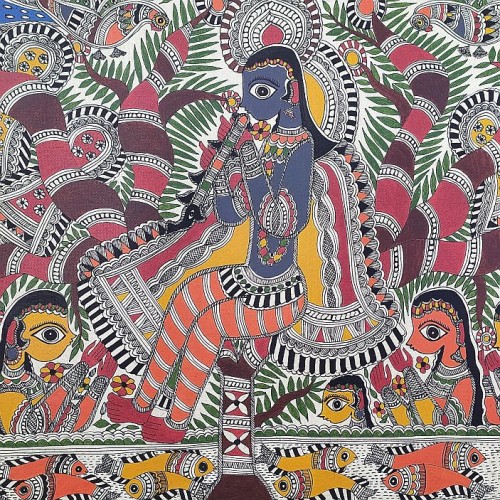 Buy Madhubani Krishna Leela Ethnic Handmade Mithila Painting